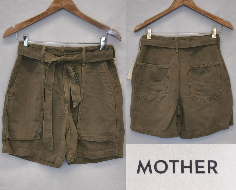 Mother The Chute Paperbag Shorts Women's 27 Gothic Olive NWT #W5725